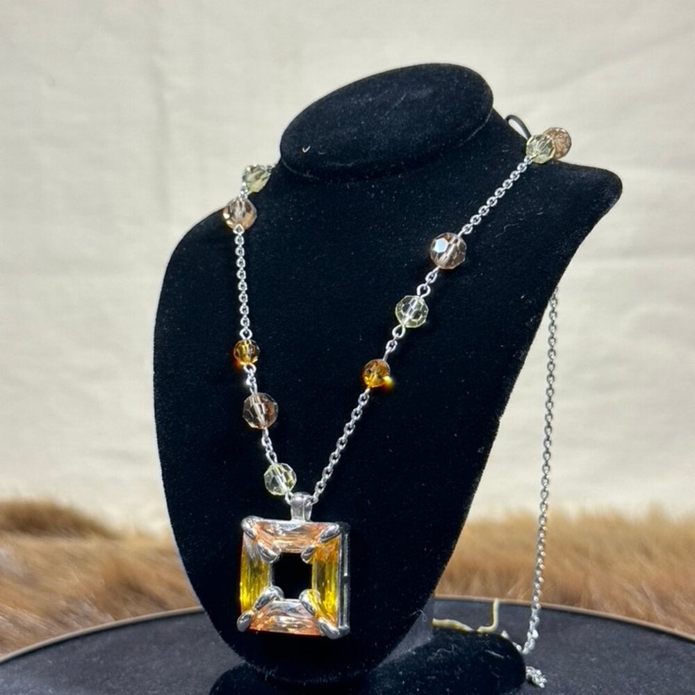 Long Pendant Necklace with Amber Crystal – 30" Chain - Picture 2 of 3